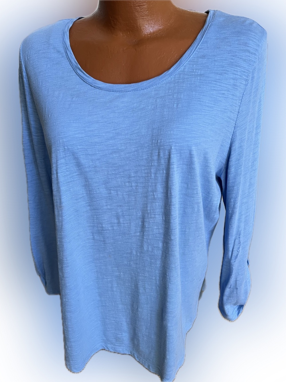 Chico’s ultimate tee cotton modal pacific blue rolled 3/4 sleeves Nice!! 3 XL